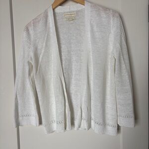 Cynthia Rowley 100% Linen Cardigan | White Open Front | Lightweight Knit